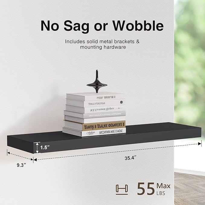 Colima Bathroom Floating Shelves for Wall, 36" Floating Wall Mounted Shelf, Rustic Wood Hanging Shelf for Home Organization, Bathroom, Kitchen, Living Room (Set of 3, Black)