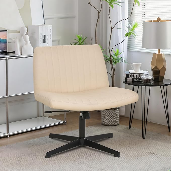 FDW Criss Cross Chair Armless Cross Legged Office Desk Chair Adjustable Swivel Ergonomic Desk Chair No Wheels U Shaped Backrest with Wide Seat Native Sponge Computer Task Vanity Chair for Home Office