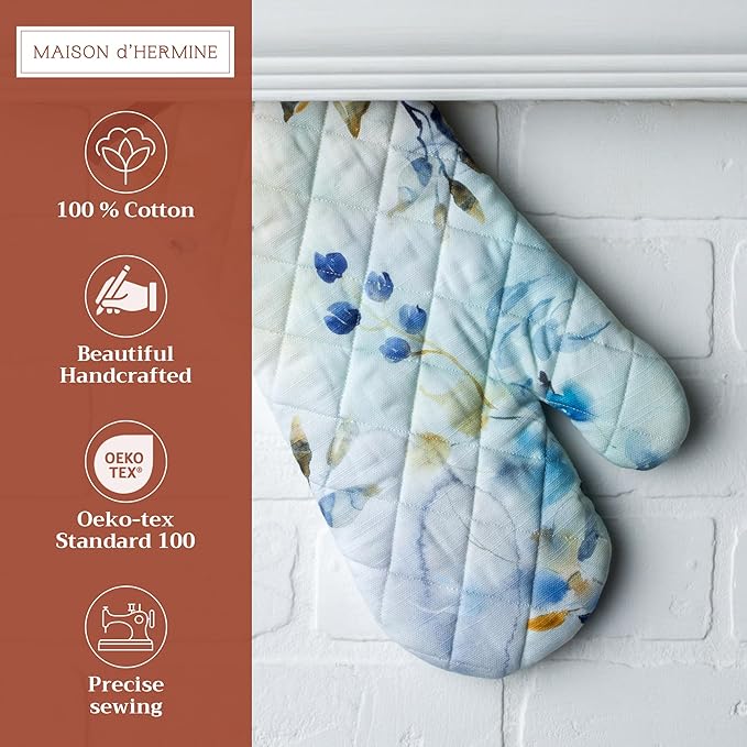 Maison d' Hermine Oven Gloves 100% Cotton Oven Mitt 7" x 13" with Loop Heat Resistant, BBQ, Cooking Gloves, Baking, Grilling, Kitchen, Handling Hot Pans Spring/Summer (Pack of 1, Lazy Summer Days)