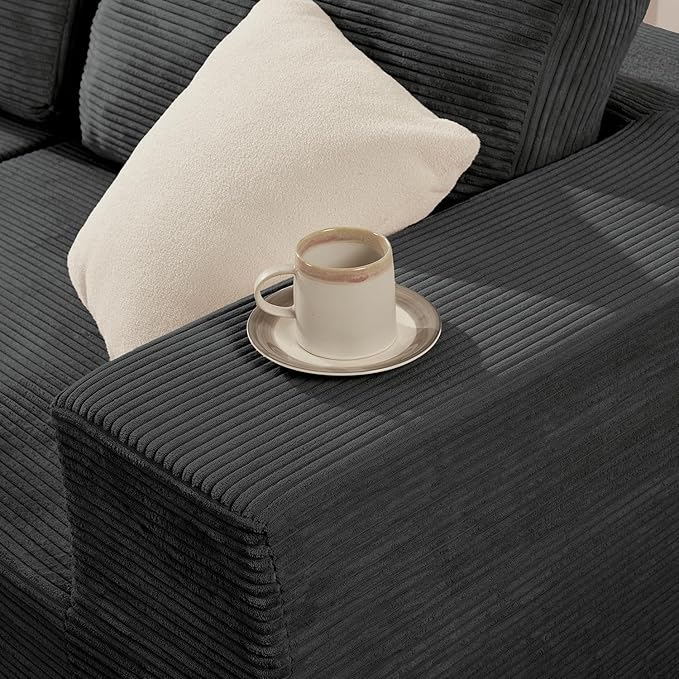 40" Modular Upholstered Foam Couch, Upholstered Floor Sofa Couch with Pillow, Single Sofa for Bedroom Living Room, No Assembly Required (Corduroy Fabric, Grey)