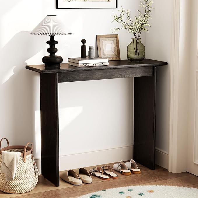AQIMUELE Wood Console Table for Entryway, Mid Century Modern Console Table, Black Sofa Table for Living Room, Hall Way, Black Color