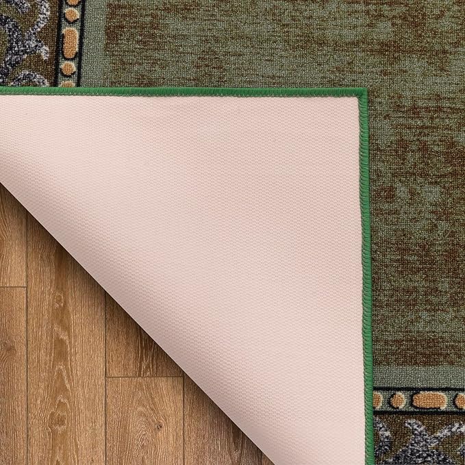 Antep Rugs Alfombras Bordered Modern 5x7 Non-Slip (Non-Skid) Low Pile Rubber Backing Indoor Area Rug (Green, 5' x 7')
