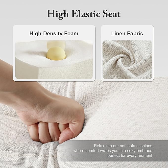 3 Seater Sofa Couch with Deep Seats, 89" Mid Century Modern Upholstered Sofa with Armrests, Comfy Couches for Living Room, Bedroom, Apartment and Office (Beige)