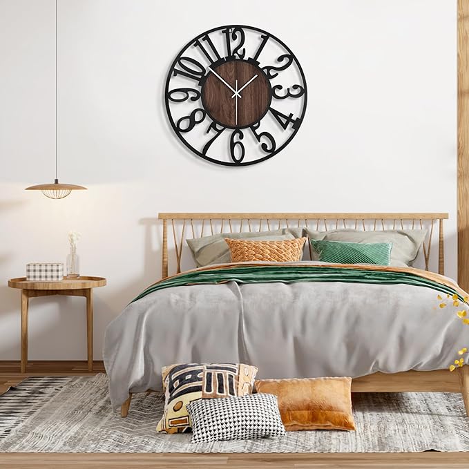 Large Wall Clock for Living Room Decor, 16 Inch Non Ticking Silent, Battery Operated Modern Vintage Oversized Wall Clock for Bedroom Kitchen