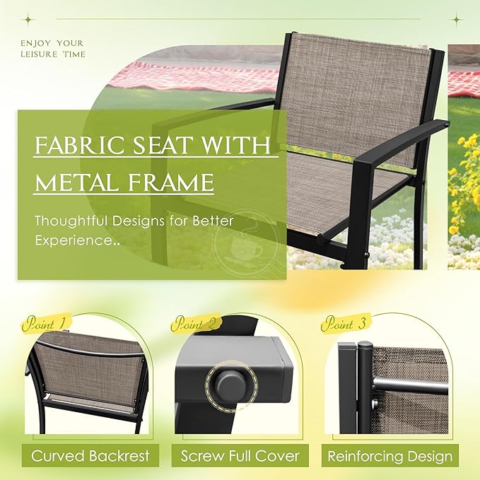 Greesum 4 Pieces Outdoor Furniture Set All Weather Patio Conversation Set with Porch Loveseat, Garden Bistro Chairs with Glass Coffee Table for Garden Backyard Poolside Textile Modern, Brown