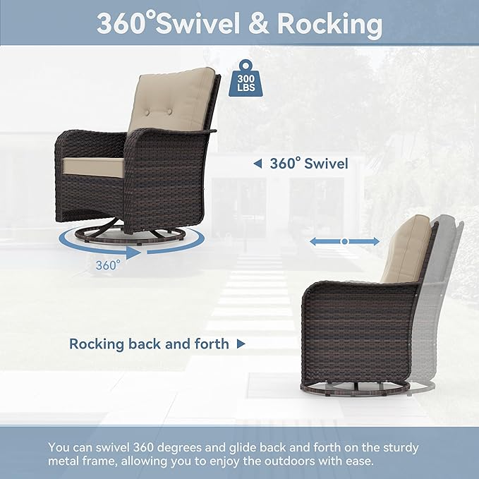 Kurapika 9 Pieces Patio Furniture Set, Rattan Sofa Set, Outdoor Conversation Sets w/Swivel Rocking Chairs Patio Sectional Sofa w/4 Inch Cushion, Sand