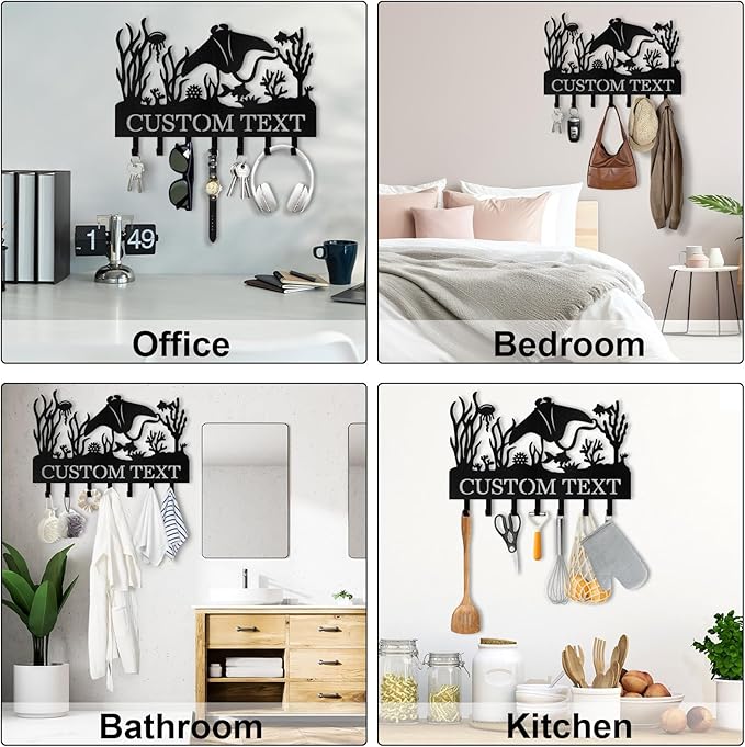 Personalized Key Holder for Wall, Beach Theme Key Holder Wall Mount with Hooks, Tropical Style Key Hanger Wall Decor for Pool Bathroom Hallway Entryway Office, Customized Home Decor Gifts Color01