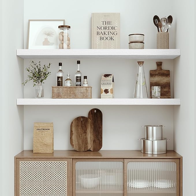 Vivelove Single Floating Shelves 48 Inches, 48 x 10 inch Deep x 1.8 in Thick, Long Wall Shelves Heavy Duty 80 lbs for Bedroom, Living Room, Kitchen, Office, Modern Shelf Book Home Decor, White