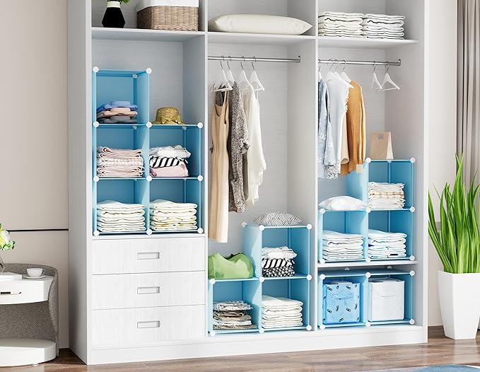 Portable Closet 6 Cube Closet Organizer and Storage Shelf Bookcase with Metal Hammer, Organizer Cabinet for Kids, Bedroom, Bathroom