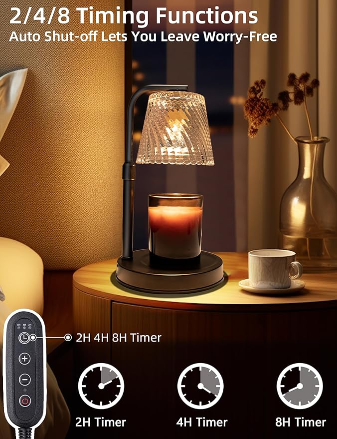 Candle Warmer Lamp with Timer Dimmable - Adjustable Electric Wax Melt Warmer Large Scented Jar Candles Lights, Birthday Gifts for Women, House Warming Gifts New Home Living Room Vintage Decor, Black