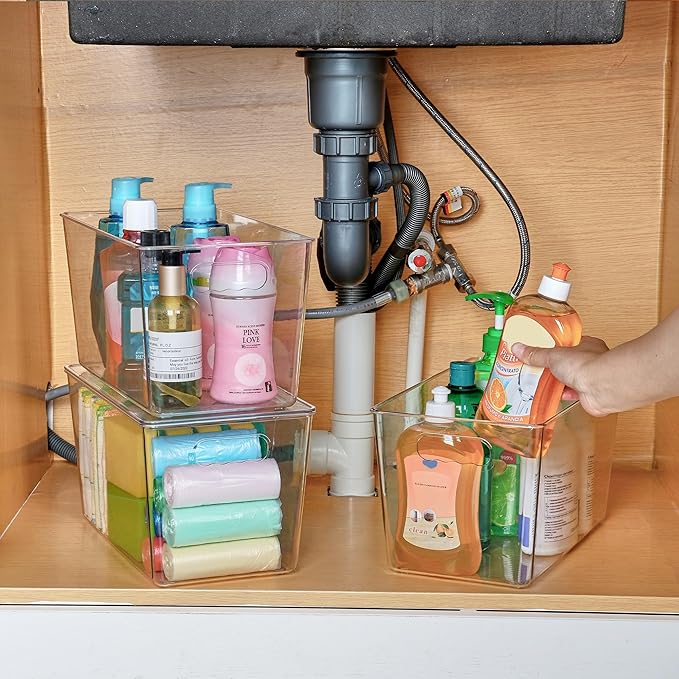 Vtopmart 8 Pack Clear Stackable Storage Bins with Lids,XLarge Plastic Containers with Handle for Pantry Organizer and Storage,Perfect for Kitchen,Fridge,Cabinet, Closet,Bathroom Organization