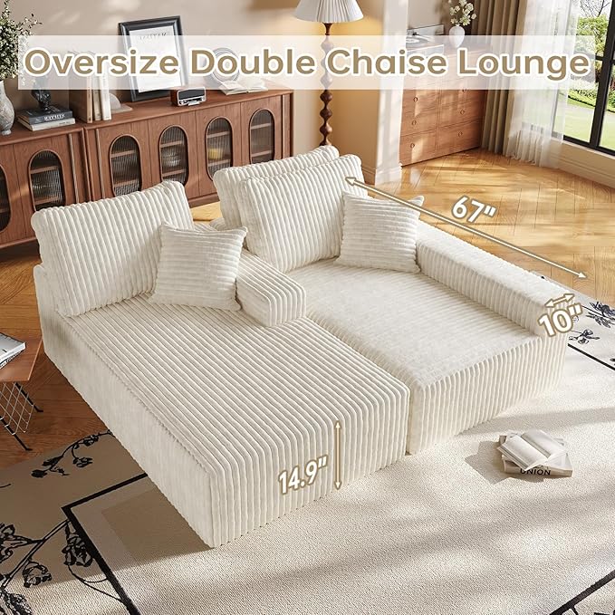108" Sectional Couches for Living Room, Modular Sectional Sofa with L-Shape Chaise, Boneless Couch, Comfy Corduroy Fluffy Couch with Deep Seat and Side Pockets, No Assembly Required