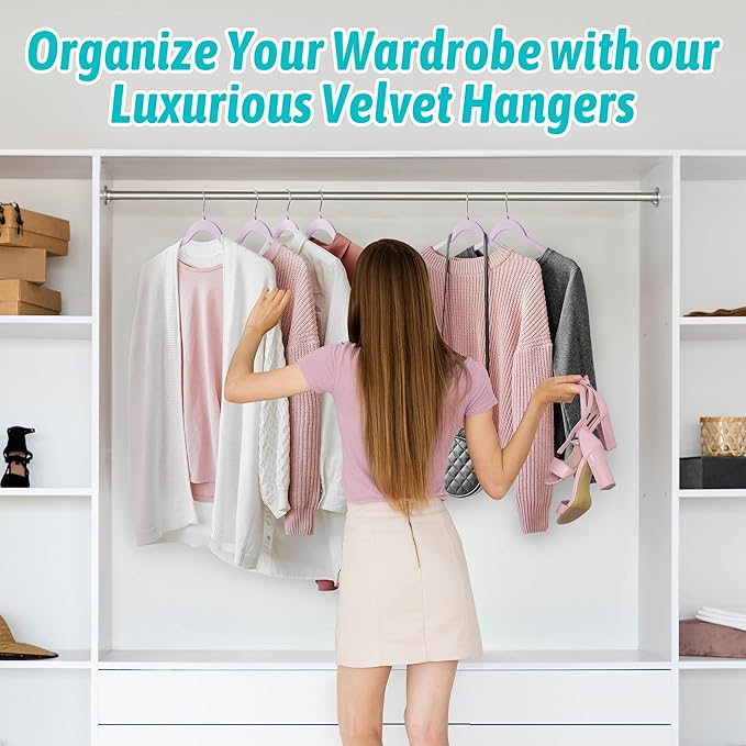 Velvet Hangers 50 Pack – Slim Non-Slip Flocked Hangers with 360° Swivel Hook, Space-Saving Closet Organizer for Dresses, Coats, Blouses(Purple)