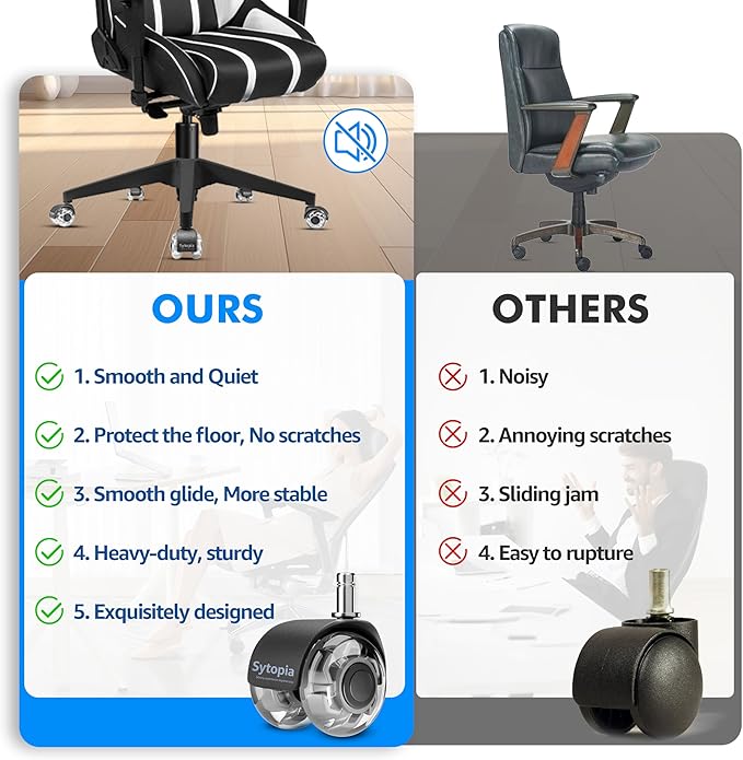 Sytopia 28" Office Chair Base Replacement with Wheels (Set of 5), 2600 lbs Heavy Duty Gaming Desk Chair Base, Smooth & Quiet Casters, Black