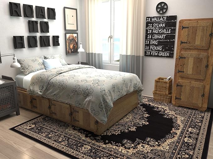 Unique Loom Reza Collection Traditional Persian Style Area Rug, 8' 0" x 8' 0", Black/Beige