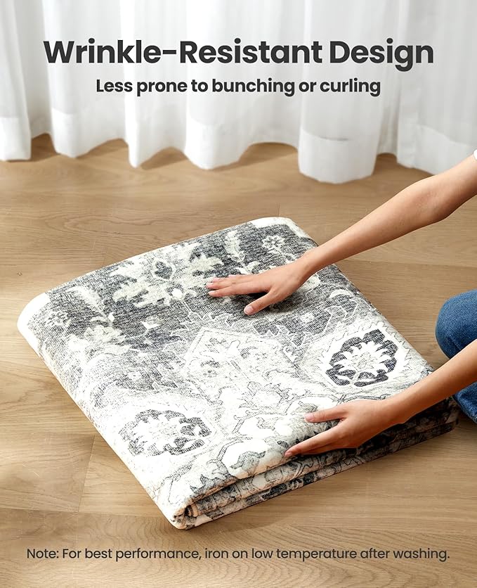 AMADA HOMEFURNISHING 9x12 Area Rugs, Low-Profile Large Washable Area Rug with Non-Slip Backing & Durable Edge Binding, Vintage Rugs for Living Room, Bedroom & Dinning Room