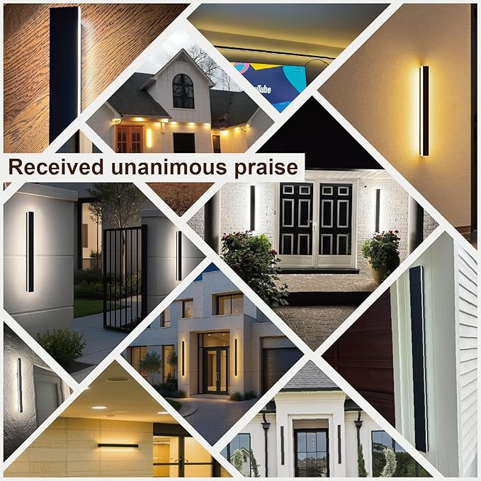 47.25 Inch Long Outdoor Wall Lights, Linear Modern Exterior Sconce, Ip65 Waterproof 3CCT Color Selectable Black Porch Lights with Remote Control, Lighting Fixture for Garage
