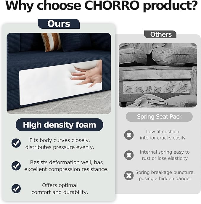 78.8''Convertible Sleeper Sofa Bed,Compressed Floor Boneless Couch,Modular Modern Corduroy Sofa for Living Room Bedroom -with Fixed-Shape Frame and Support Armrest,Easy Assembly(Dark Blue