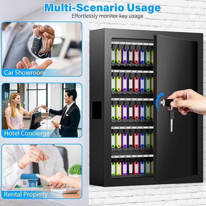 125 Keys Key Lock Box Wall Mount, Anti-Theft Key Organizer with Colored Key Tags and Key Drop Slot, Conveniently Key Cabinet for Car Garage House Rental Office Business