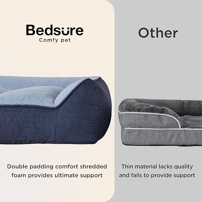 Bedsure Orthopedic Dog Beds Large Sized Dog - Extra Thick Supportive Large Dogs Bed with Waterproof Washable Cover, L Plus Comfort Pet Bed Sofa with Soft Plush Sherpa and Nonskid Bottom, Blue, 38"