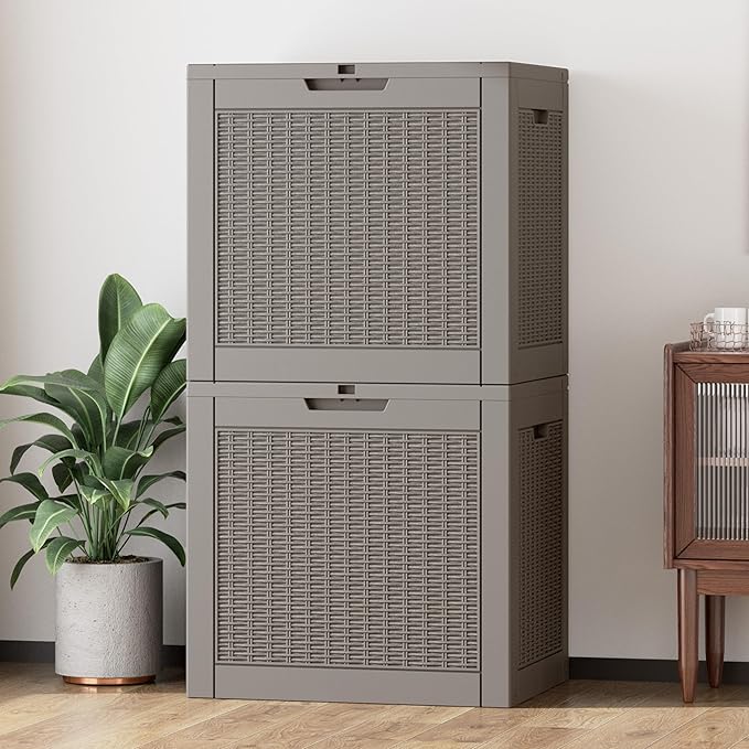 31 Gallon Outdoor Storage Box, Resin Deck Boxes Outdoor Waterproof For Patio Furniture, Garden Tools, Pool Supplies, Durable And UV Resistant, Lockable(2Box,a set)