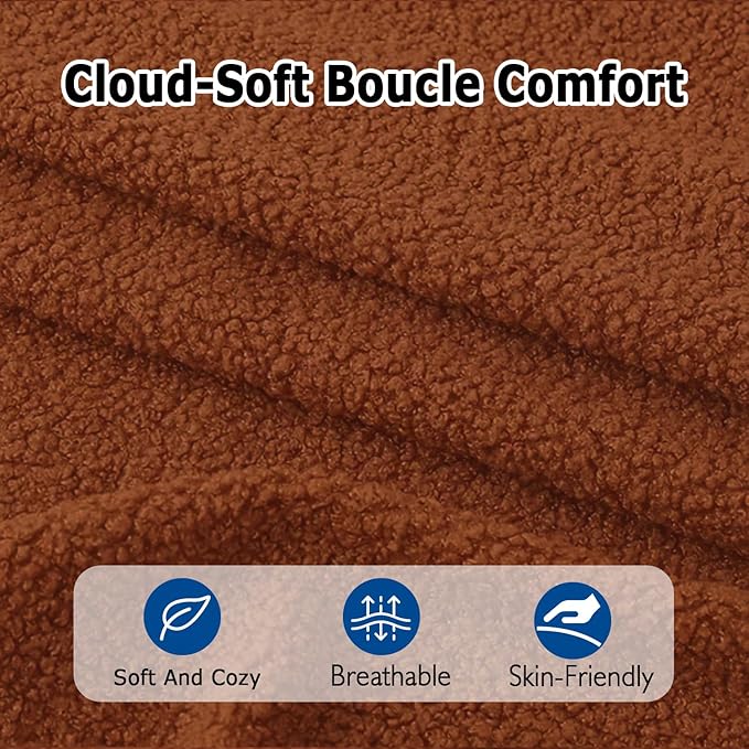 Brown Boucle Dining Chairs Set of 2, Upholstered Dinner Chair with Metal Frame, Dining Room Chairs with Padded Seat, Round Modern Seating for Living Room