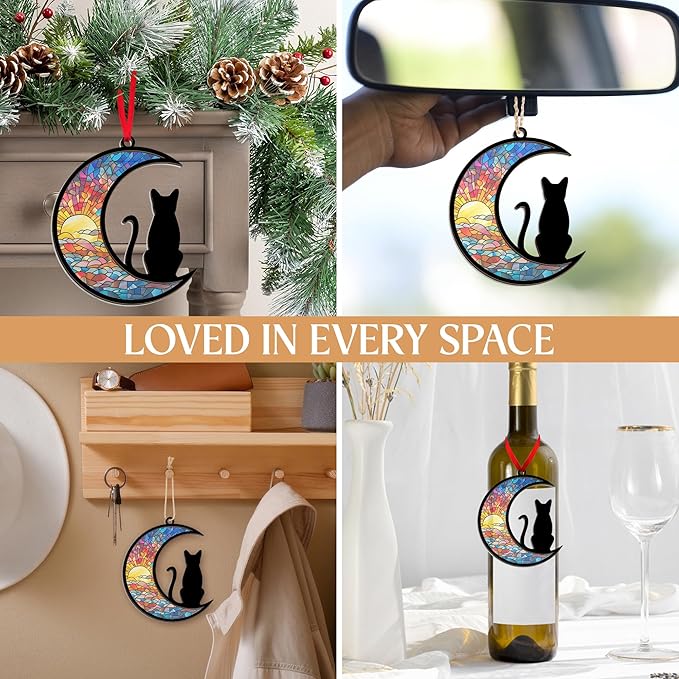 Christmas Ornaments Gifts for Cat Lovers - Double-Layered Christmas Ornament for Tree Decorations - Black Cat Lover Gifts for Women Men Friend, Xmas Birthday Gift for Pet Lovers Memorial Decor