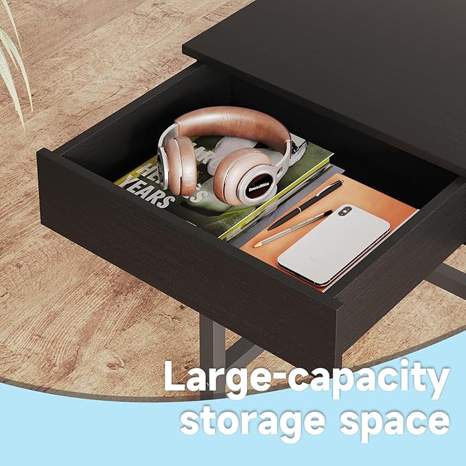 Mexin Small Black Desk with 2 Wooden Drawers, 40 Inch Home Office Writing Desk, Black Vanity Desk with Storage, Computer Desk for Bedroom Small Spaces, Table for Office, Work, Kids Study, Makeup