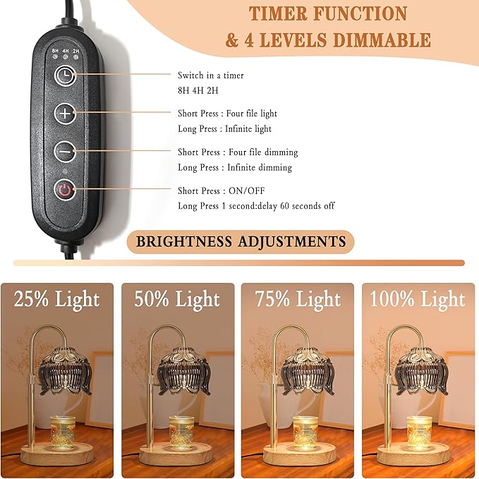 Candle Warmer lamp with Timer Dimmer,Electric Candle Warmer, Vintage Flower Lotus lamp,Compatible with Various Candles, Gifts for Mom Women,Candle Lamp for Bedroom Home Decor (Flower lamp-Silver Gray)