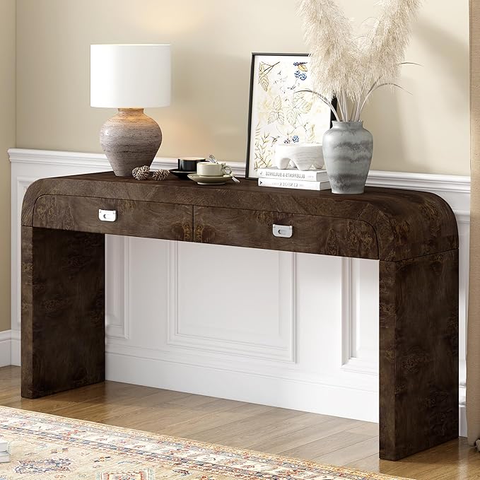 Merax Entryway Console Table, with 2 Storage Drawers, Retro Style/Wood Frame/Behind Couch & Sofa, Dark Brown