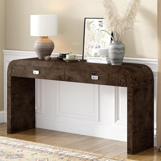 Merax Entryway Console Table, with 2 Storage Drawers, Retro Style/Wood Frame/Behind Couch & Sofa, Dark Brown