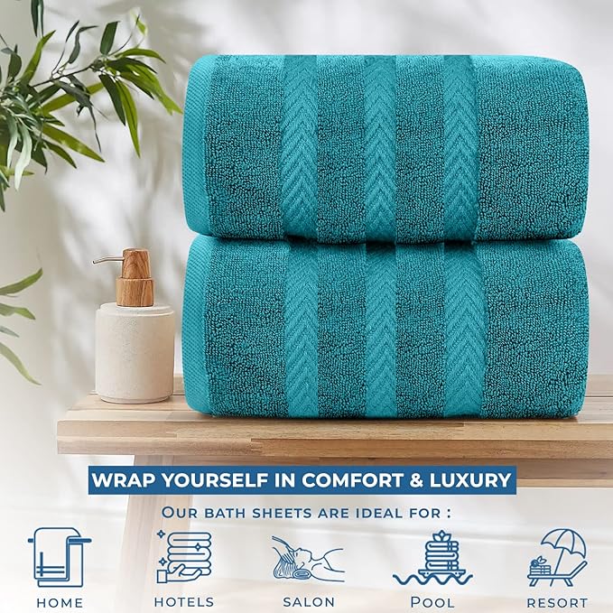 DAN RIVER 2 Pack Luxury Bath Sheets 35x70, 600 GSM, Soft & Quick Dry 100% Ring Spun Cotton Towels Ideal for Hotels, Spas, Gyms & Salons Extra Large, Teal