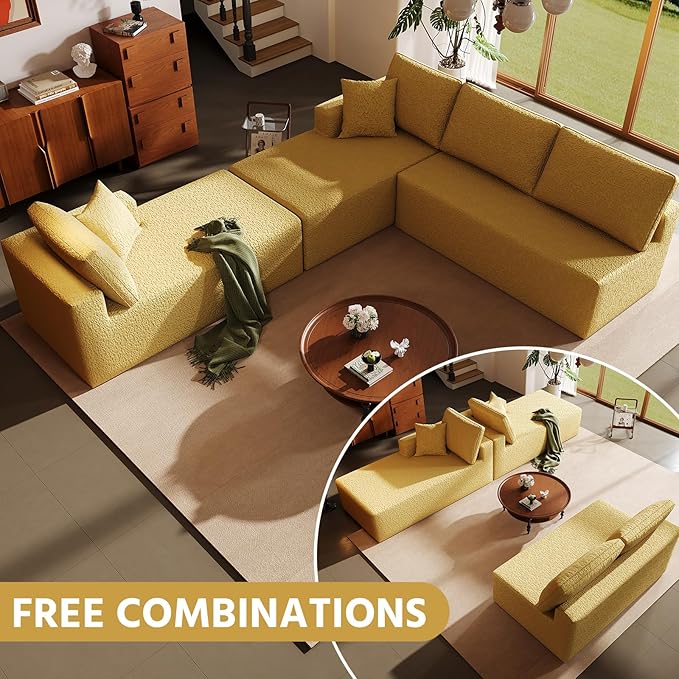 140" Modular U-Shaped Sectional Sofa, 7-Seater Cloud Couch with Double Chaise, Modern Sleeper Sofa,No Assembly Sectional Cloud Boneless Sofa Couches for Living Room/Apartment