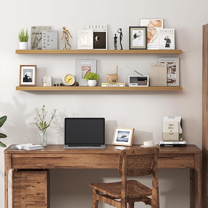 Heimlove 55 Inch Floating Shelves for Wall,Extra Long Mounted Storage Wall Shelves with Invisible Metal Bracket for Bedroom Living Room Kitchen Office Set of 2,Oak Color