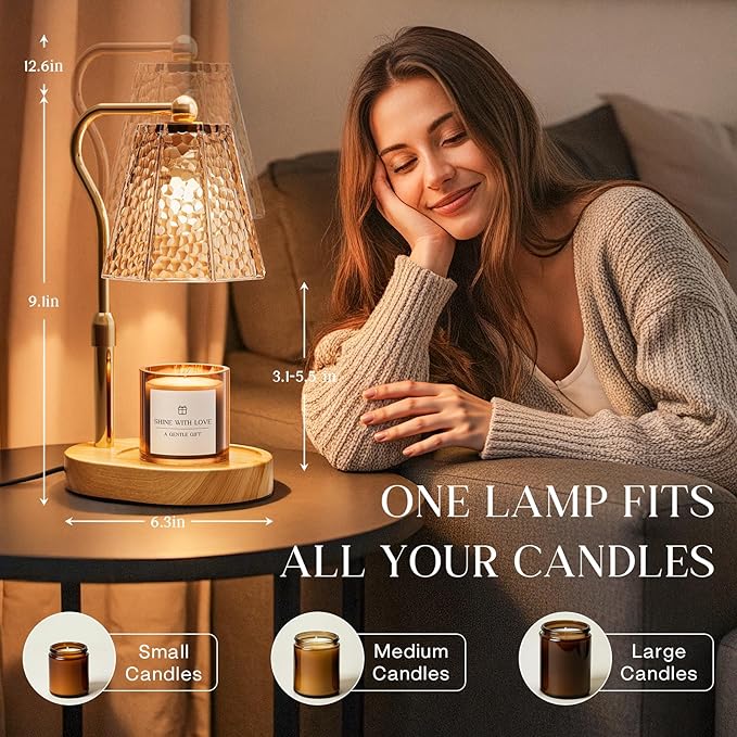 Candle Warmer Lamp with Timer Dimmable, Height Adjustable Wax Melt Warmer for Home Decor & New Home Bedroom, Vintage Candle Lamp for Scented Wax Jar Candles with 2 Bulbs,Birthday Gift for Women & Moms