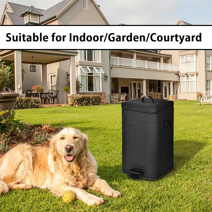 Dog Poop Trash Can with Lid for Outdoors，3.2 Gallon Trash Can with Activated Carbon Filter & Plastic Bags, Pet Waste Container，UP12L-BK-F+200BK