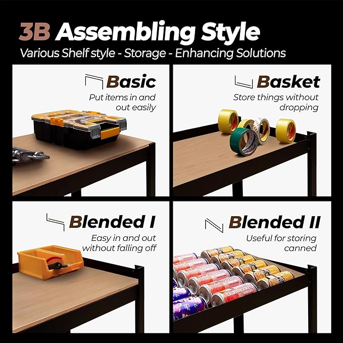 HOMEDANT House 5 Tier Laminated Metal Shelving Unit Adjustable Storage Utility Rack Heavy Duty Shelves Organization Multipurpose Shelf Kitchen Garage Pantry Closet (3, (L) 48.1" W, Black)