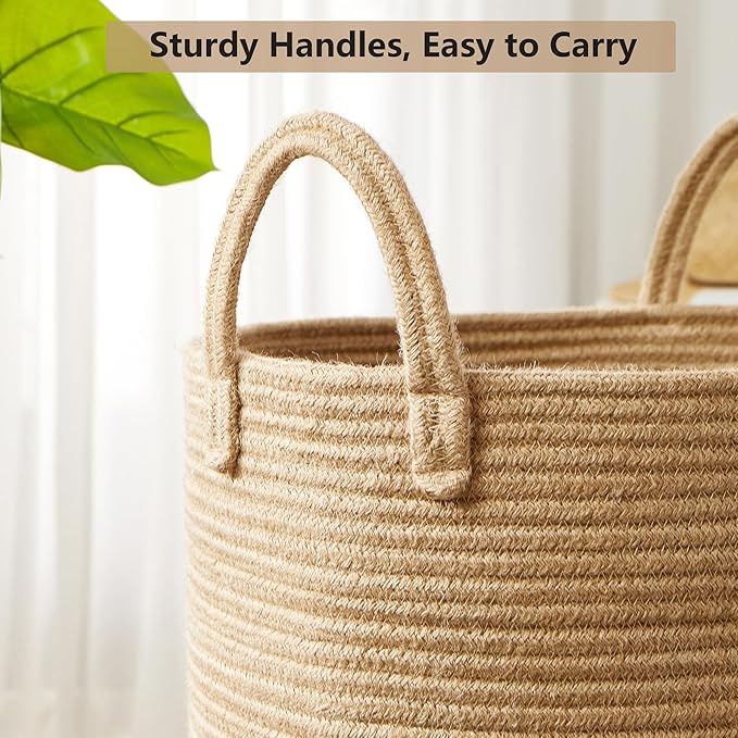 62L Jute Woven Hamper Laundry Basket Wicker Rope Clothes Hamper for Baby Nursery Kids Tall Rattan Blanket Basket in Living Room Bedroom