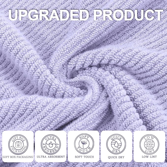 VOOVA & MOVAS Purple Bath Towels Set of 4, Large 30" x 56" - 100% Cotton | Quick Dry | Light Weight | Thick | Soft | Absorbent, Quick Dry Towels for Showering, Luxury Towel Gift Set, Lilac