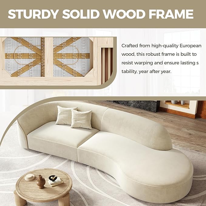 Luxury Curved Sofa Couch – Modern Upholstered Sectional Sofa, Designer L Shaped Couch with Plush Microfiber, High-Density Foam & Solid Wood Frame (Ivory Right-facing, 94"L x 43"W x 30"H)