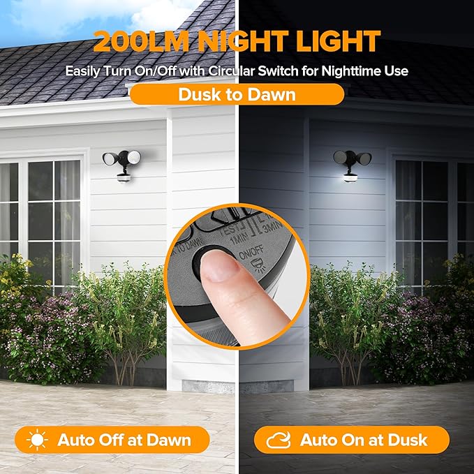 LUTEC 34W 3700 Lumen LED Security Light Motion Sensor Outdoor Lights with Night Light, 5000K Daylight, IP65 Waterproof, Dusk to Dawn, Hardwired Motion Detector Flood Light for Garage, Yard-Black