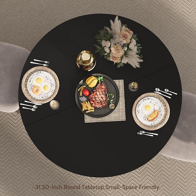 31.5 Inch Small Round Dining Table for 2, Modern Farmhouse Wood Kitchen Table, Rustic Black Circle Dining Room Table with Pedestal Base for Kitchen and Dining Room Furniture