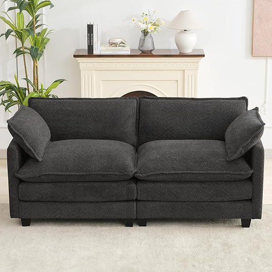 ROWHY Modular Loveseat Sectional Sofa, 78" Upholstered Loveseat, 2 Deep Seat Sofa Couch with 2 Throw Pillows for Small Space, Modern Comfy Cloud Couch for Living Room, Chenille, Charcoal Grey
