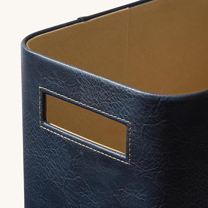 La Jolie Maison Storage Baskets for Organizing, 2 Pack, Luxury Vegan Leather Storage Cube Boxes for Closet Shelf Cabinet Bookcase, Navy Blue