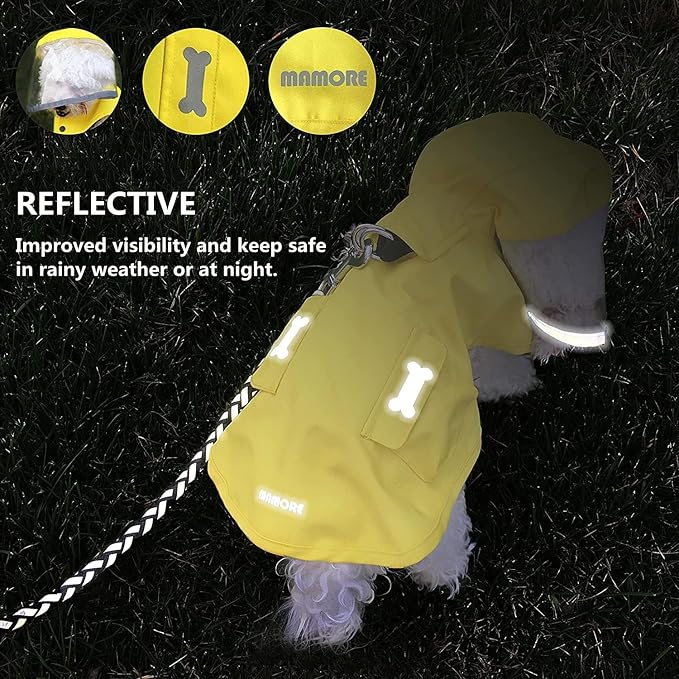 Dog Raincoat,Waterproof Rain Poncho with Hoodie, High Reflective Adjustable Pet Rain Jacket with Leash Hole for Small Medium and Large Dogs (Orange, X-Large: 37-55lbs)