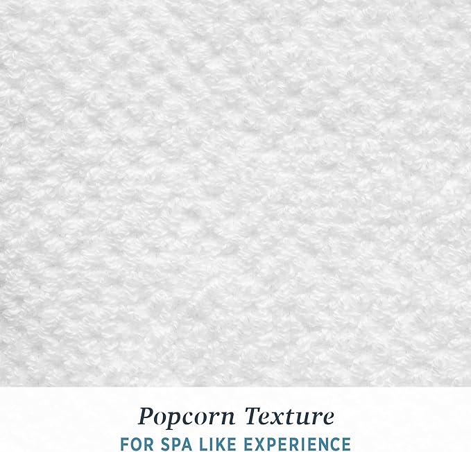 Welhome Franklin 100% Cotton Popcorn Textured Towel Set - 4 Pack Bath Towels, 600 GSM, Soft & Plush, White