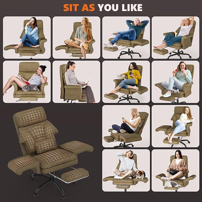 ELABEST C39 Cross Legged Office Chair with Footrest & Convertible Armrests-Pet-Friendly Criss Cross Home Desk Chair, Ergonomic Big and Tall Executive Chair with Lumbar Pillow