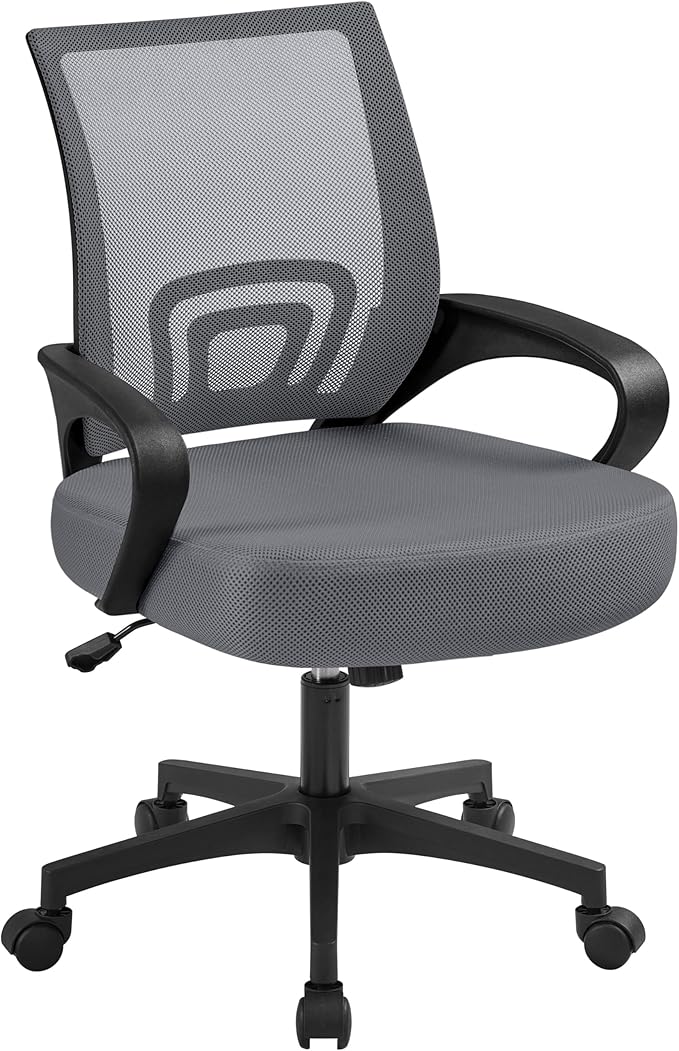 Yaheetech Mid Back Office Chair Executive Task Swivel Rolling Gaming Chair with Lumbar Support and Armrests Rolling Casters, Dark Grey