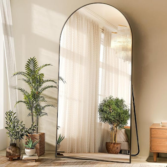 HARRITPURE 71"x30" Arched Full Length Mirror Free Standing Leaning Hanging Mounted Mirrors Aluminum Frame Modern Simple Home Decor for Living Room Bedroom Cloakroom, Black