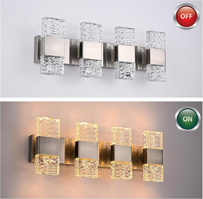 MELUCEE Brushed Nickel Bathroom Light Fixtures Over Mirror 23.6 Inch, 32W Dimmable 3000K LED Vanity Light Bar, Modern Bathroom Vanity Lights Above Mirror Wall Mount, Built-in Led Chips